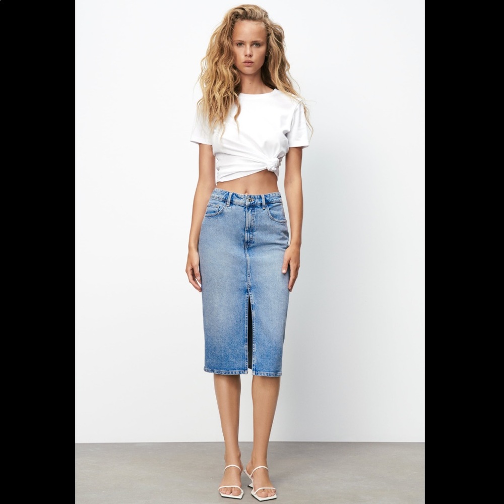 Zara denim midi skirt